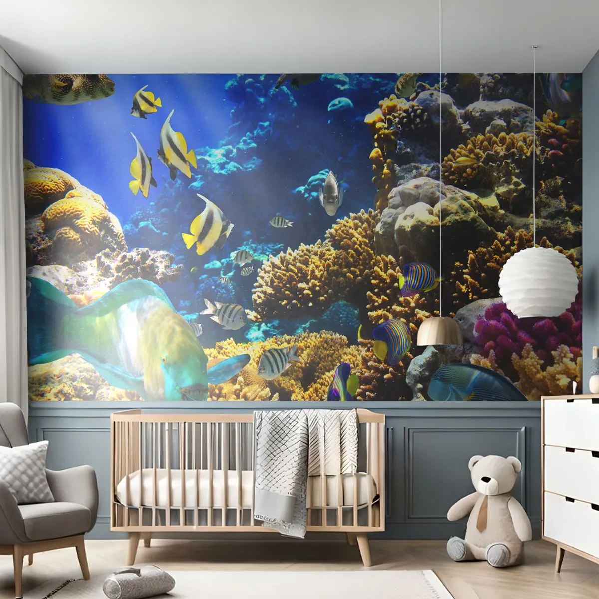 Zelfklevend Fotobehang Deluxe Sticker - Veel verkeer op de vakantieroute - koraalrif, Oceaan, Vis - 250x175 cm