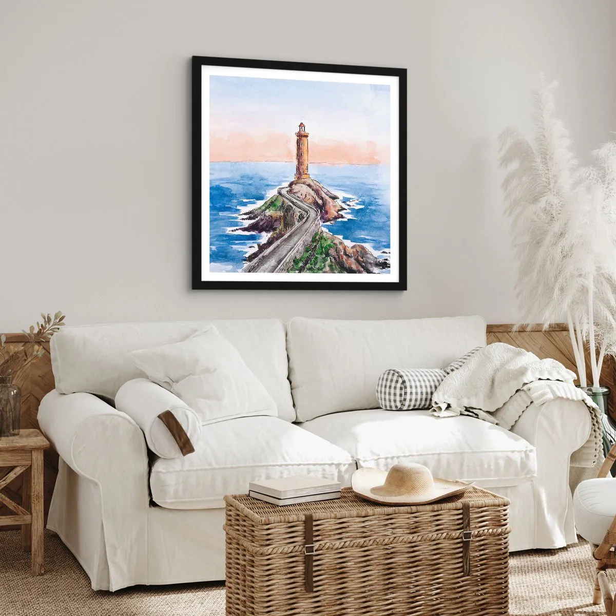 Poster in een zwarte lijst - Kijkend naar de zee - 50x50 cm