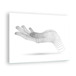 Schilderen op glas - Minimalistische afbeelding van een hand gemaakt van stippen - 70x50cm - Veerkrachtige hand - Moderne wanddecoratie voor woonkamer en slaapkamer ARTTOR