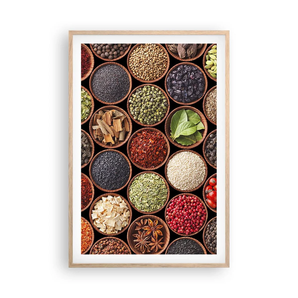 Een poster in een licht eiken lijst - Alle smaken van de wereld - 61x91 cm