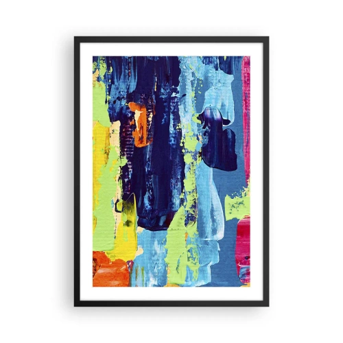 Poster in een zwarte lijst - Abstracte penseelstreken in levendige kleuren - 50x70cm - Het leven is mooi! - Moderne wanddecoratie voor woonkamer en slaapkamer ARTTOR