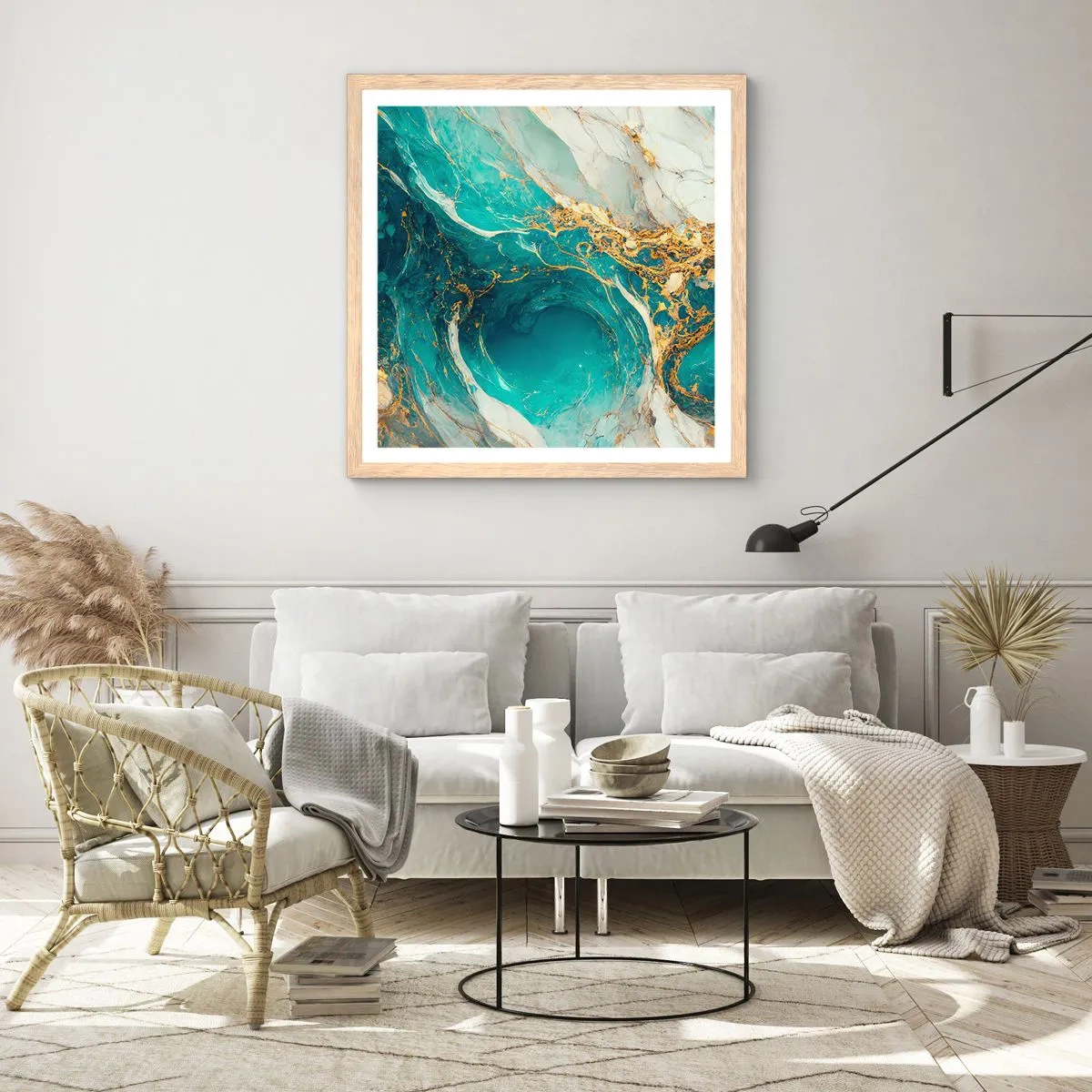 Een poster in een licht eiken lijst - Compositie met goudaders - 30x30 cm