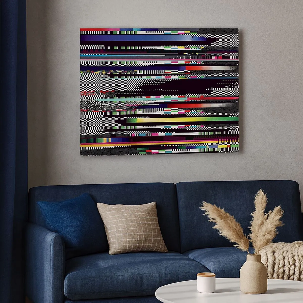 Schilderen op canvas - Kleurrijke lijnen en pixels in een abstracte stijl - 70x50cm - Het controlebeeld van de werkelijkheid - Moderne wanddecoratie voor woonkamer en slaapkamer ARTTOR