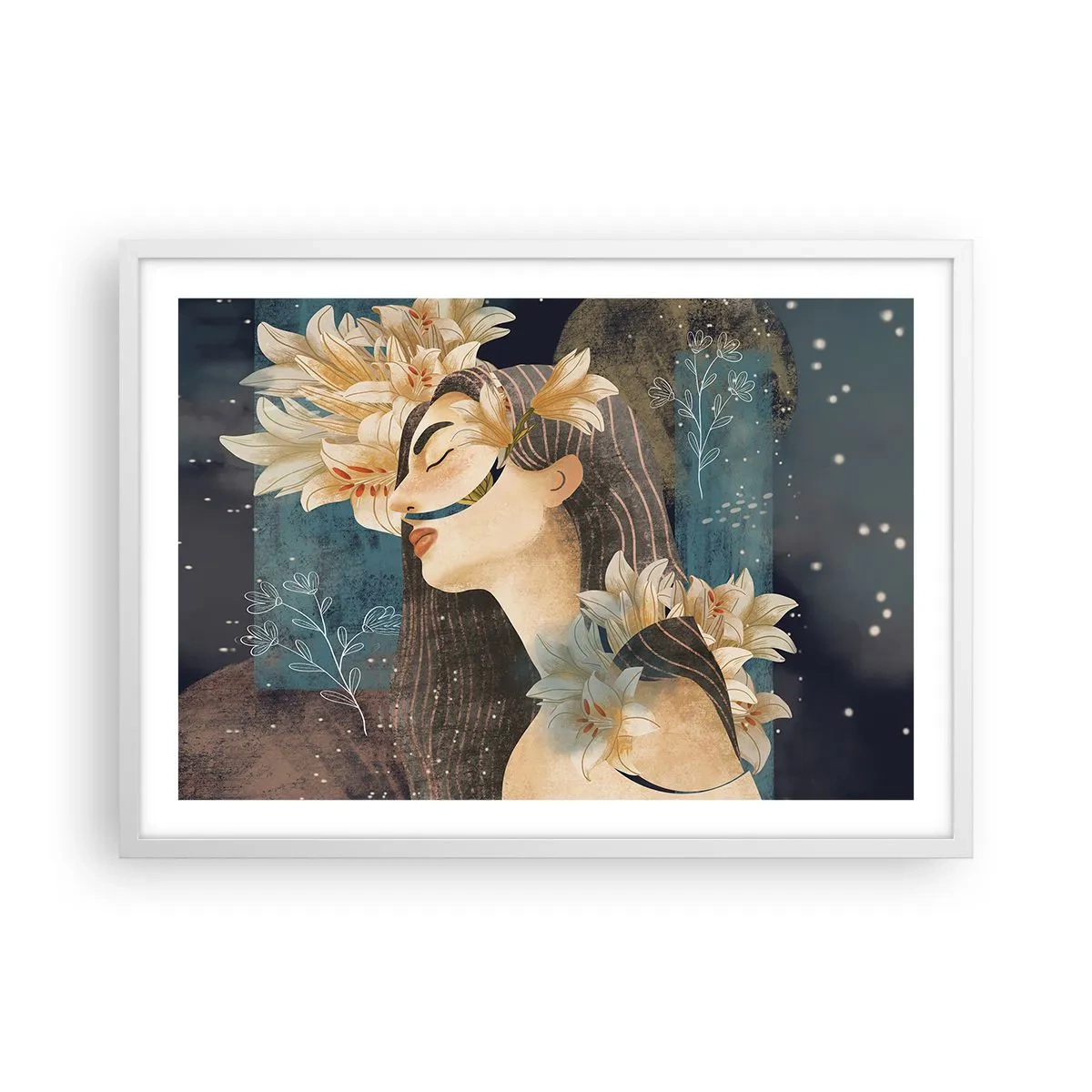 Poster in een witte lijst - Een sprookje over een prinses met lelies - 70x50 cm