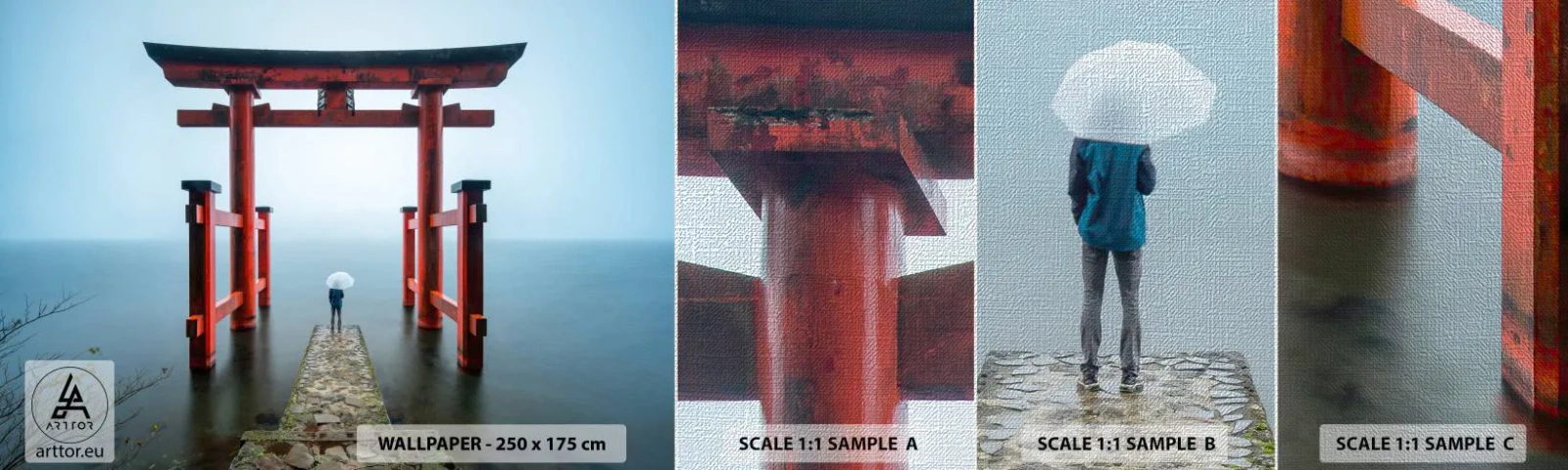 Fotobehang Monster Premium Canvas - Japanse mijmering - Azië, Hakone-tempel, Japan - 100x30 cm