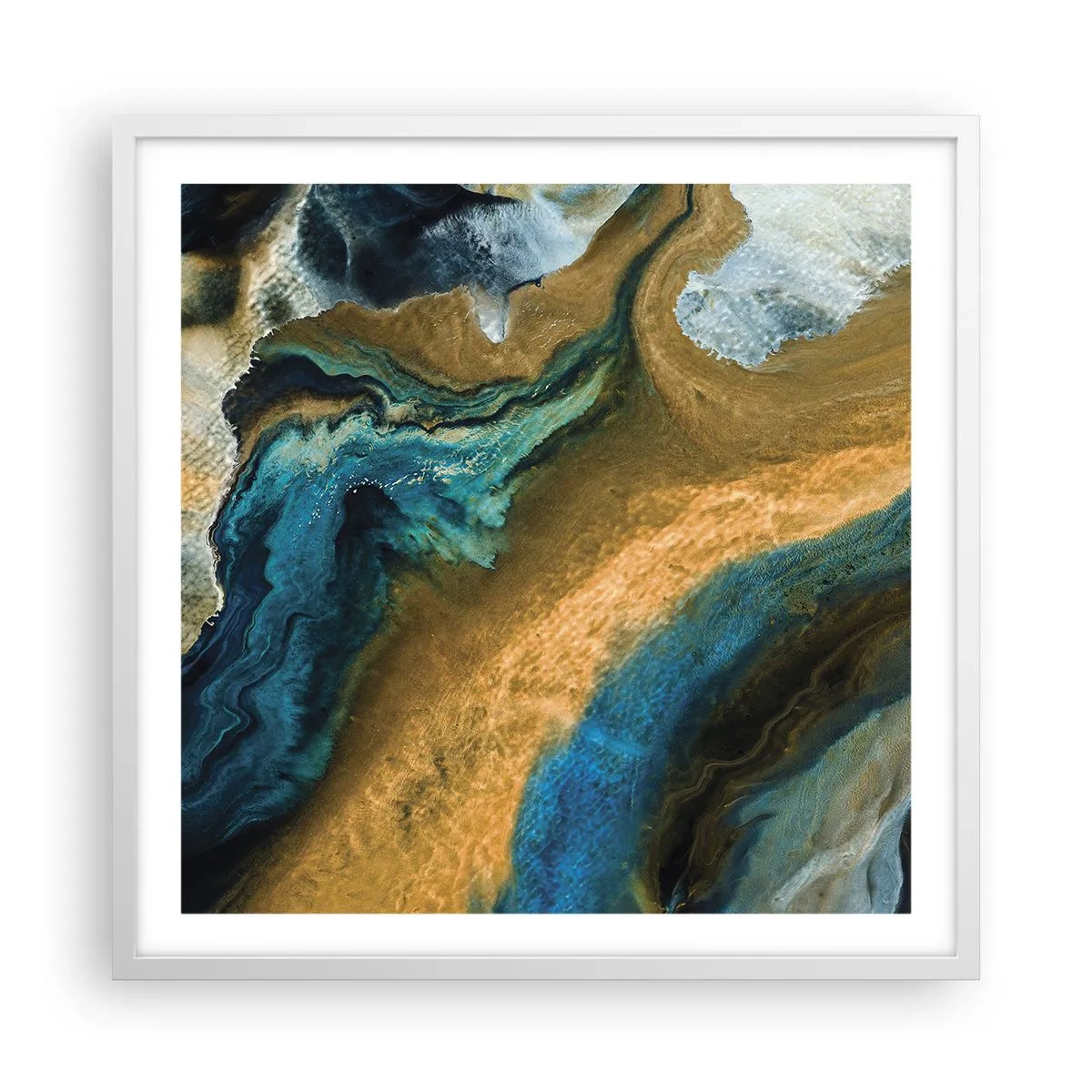 Poster in een witte lijst - Blauw - geel - wederzijdse invloeden - 60x60 cm