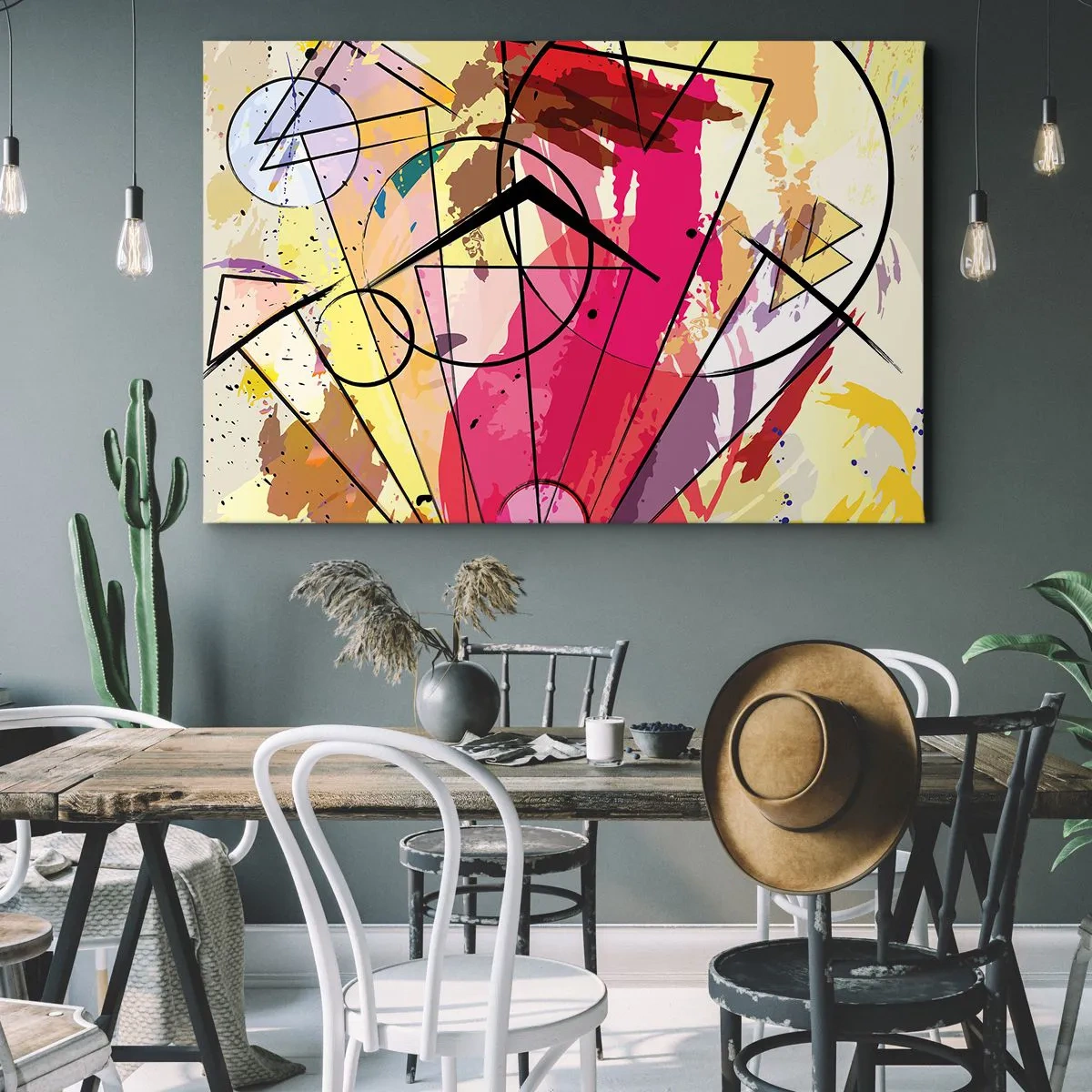 Schilderen op canvas - Abstractie met lijnen en geometrische vormen - 70x50cm - Explosie - Moderne wanddecoratie voor woonkamer en slaapkamer ARTTOR