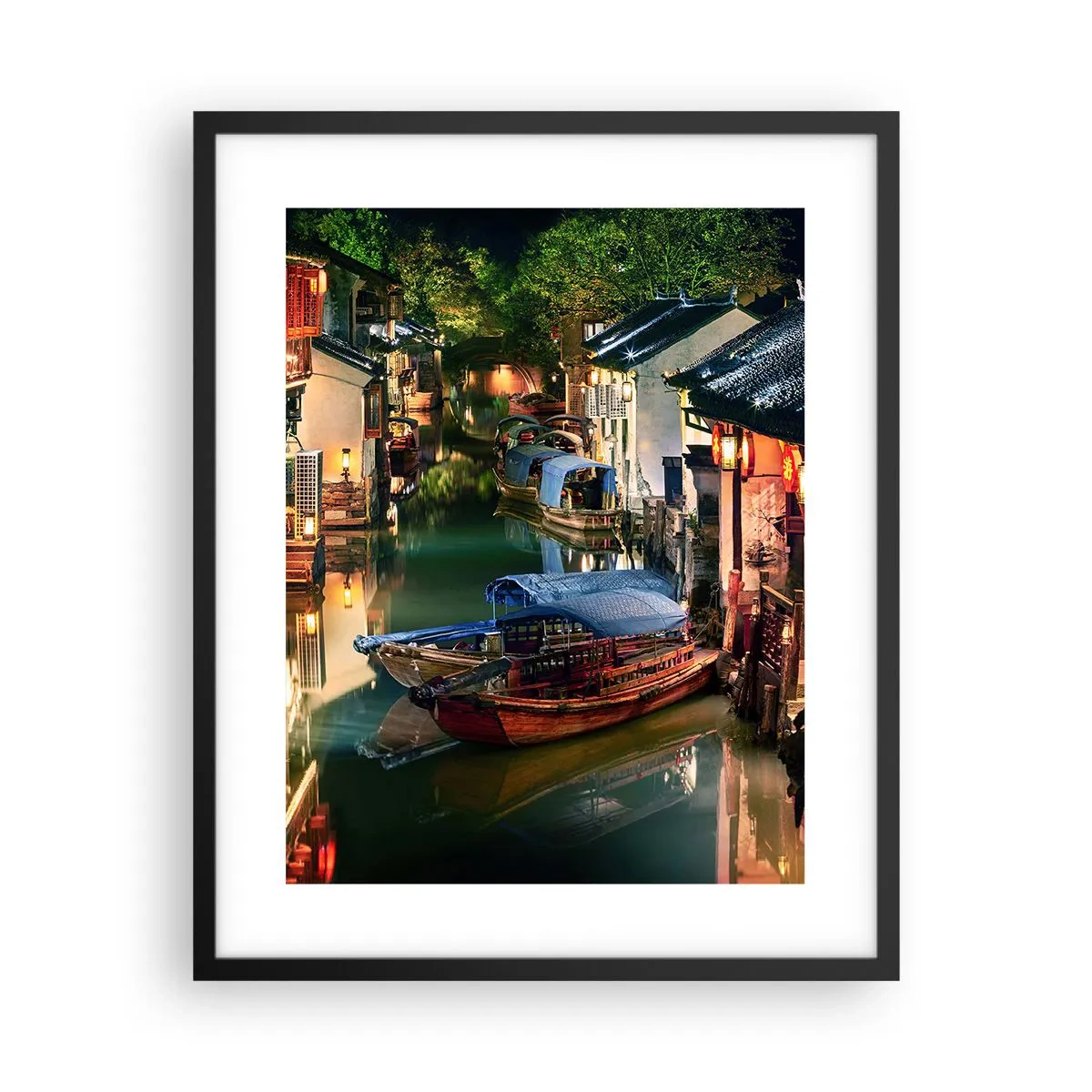 Poster in een zwarte lijst - Een avond op een Chinese straat - 40x50 cm
