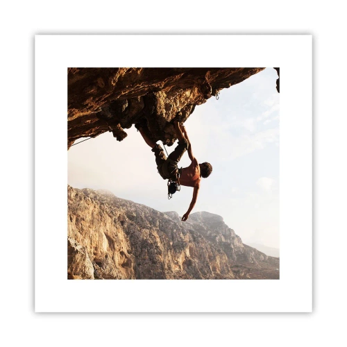 Poster - De wereld gekrompen in een hand op een rotsblok - 30x30 cm