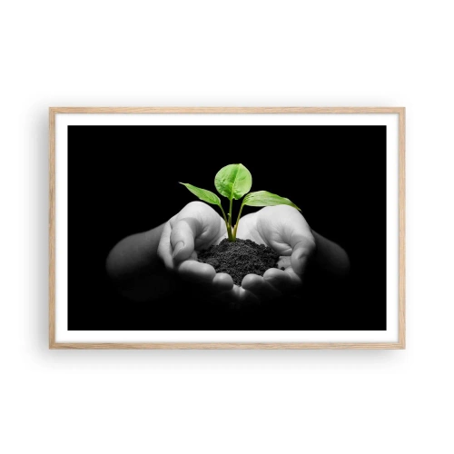 Een poster in een licht eiken lijst - Ik hou van de natuur, ik bescherm haar - 91x61 cm