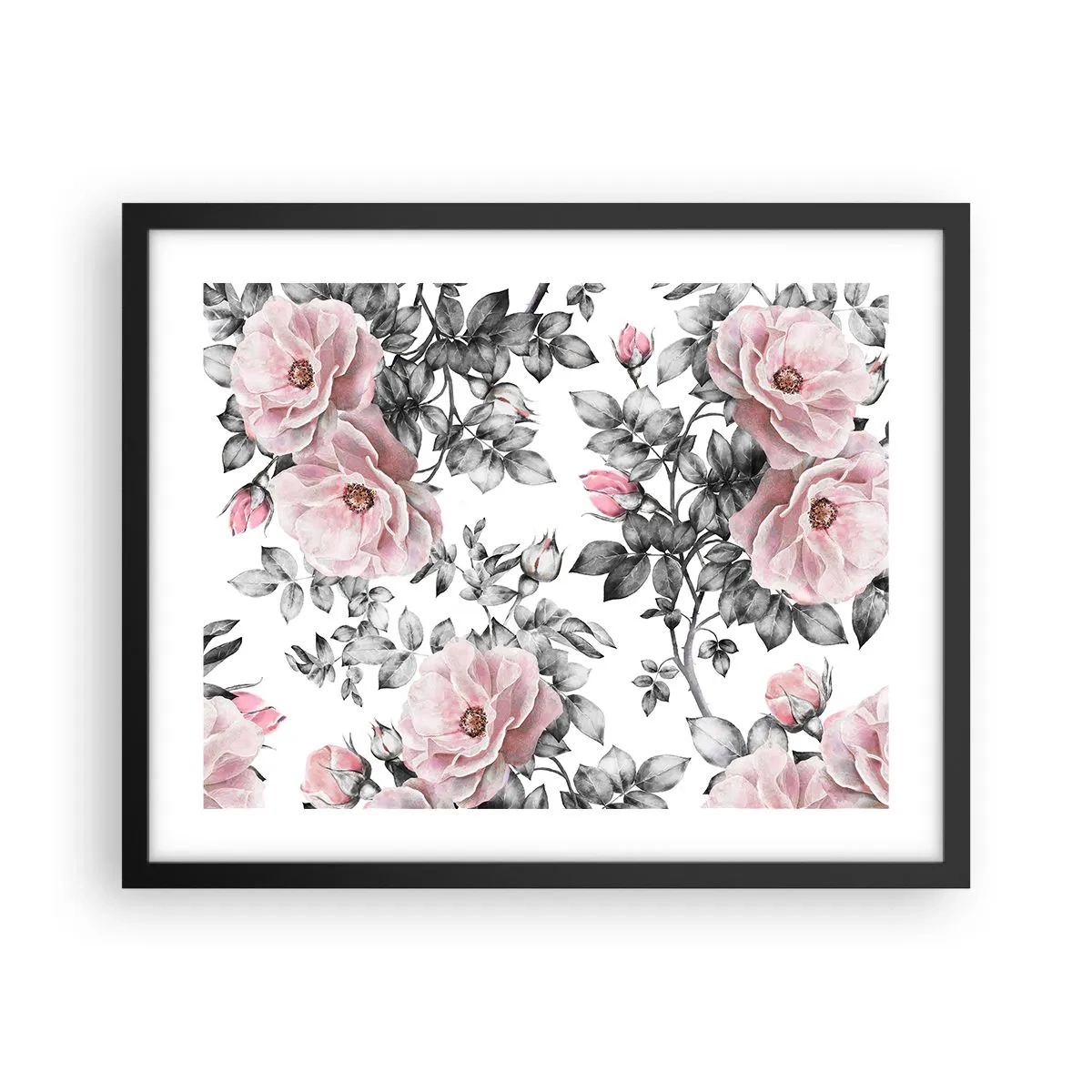 Poster in een zwarte lijst - Verdwalen in de bloemen van de rozen - 50x40 cm