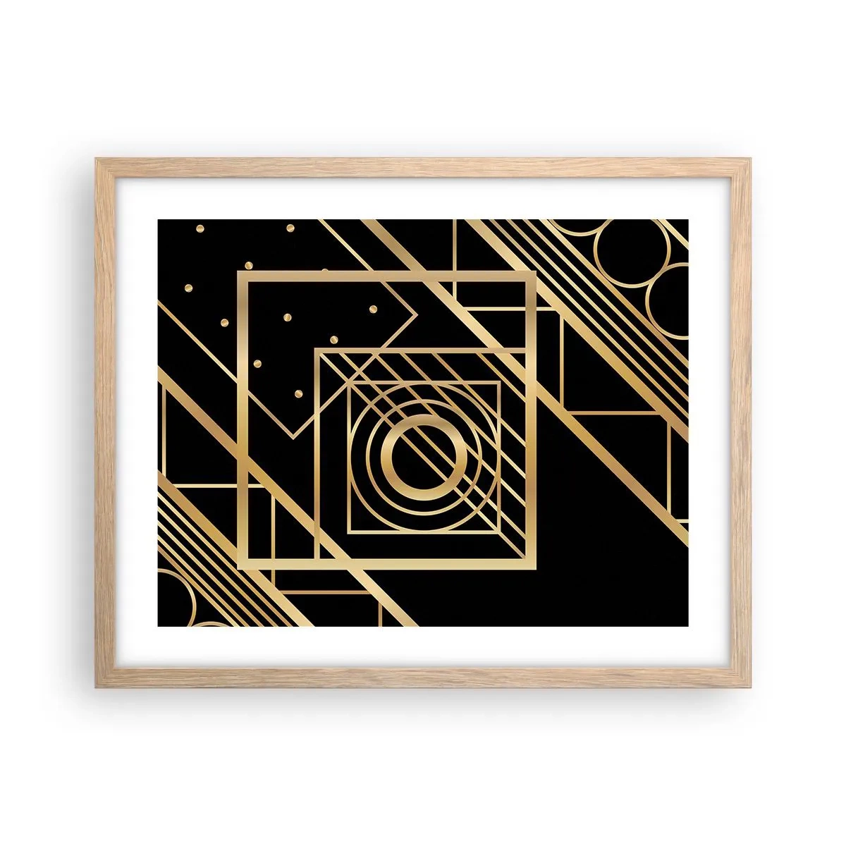 Een poster in een licht eiken lijst - Gouden geometrie - 50x40 cm