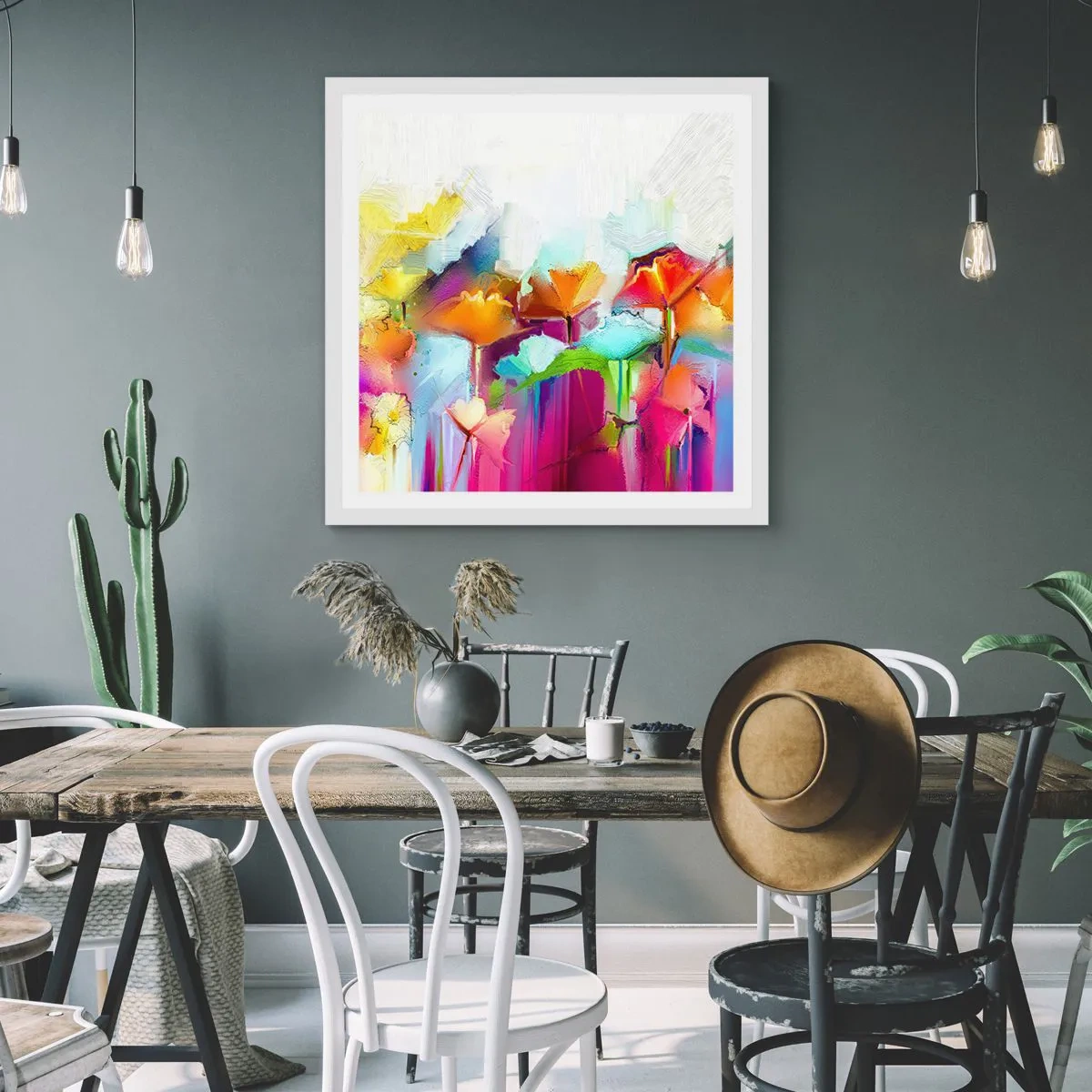 Poster in een witte lijst - De regenboog is tot bloei gekomen - 60x60 cm