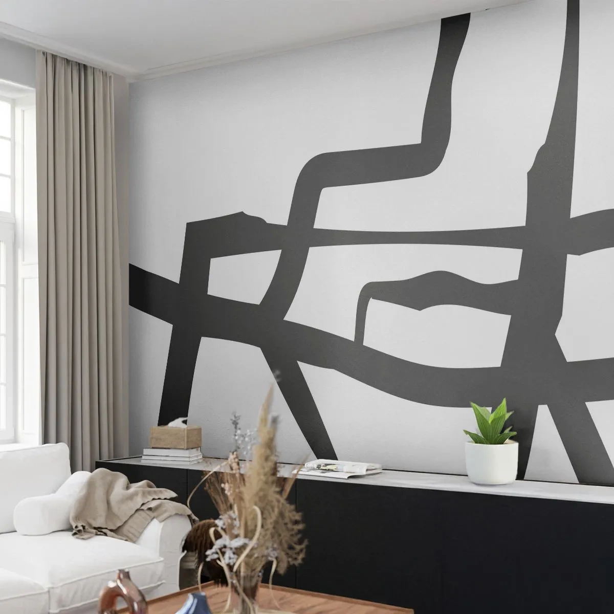 Fotobehang Standard Eco - Zwart-wit ontwerp - Lijn, Zwart en wit, Abstractionisme - 150x105 cm