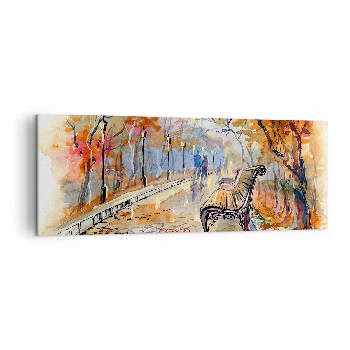 Schilderen op canvas - Samen wandelen in de herfst - 140x50 cm