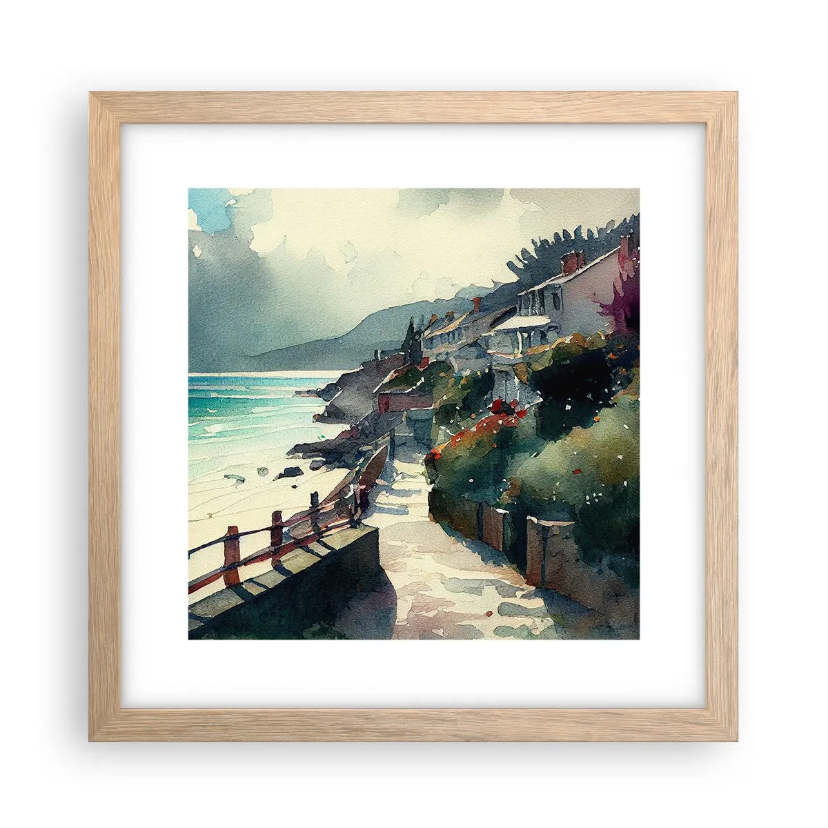 Een poster in een licht eiken lijst - Mediterrane stad - 30x30 cm