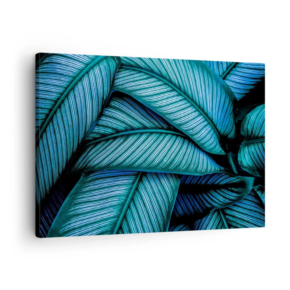 Schilderen op canvas - Een close-up van turquoise bladeren met levendige details. - 70x50cm - Levens lijnen - Moderne wanddecoratie voor woonkamer en slaapkamer ARTTOR