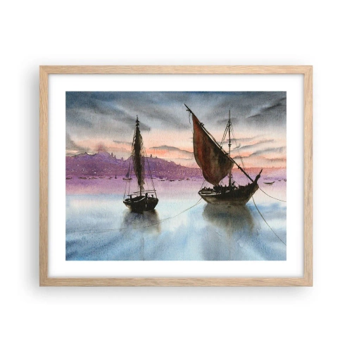 Een poster in een licht eiken lijst - Avond in de haven - 50x40 cm