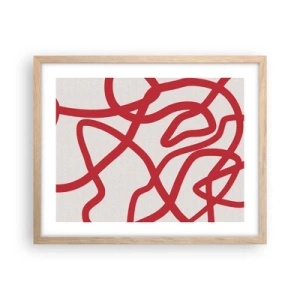 Een poster in een licht eiken lijst - Rood op wit - 50x40 cm