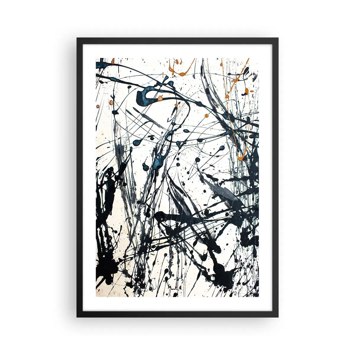 Poster in een zwarte lijst - Expressieve abstractie in de stijl van gebaarschildering - 50x70cm - Expressionistische abstractie - Moderne wanddecoratie voor woonkamer en slaapkamer ARTTOR