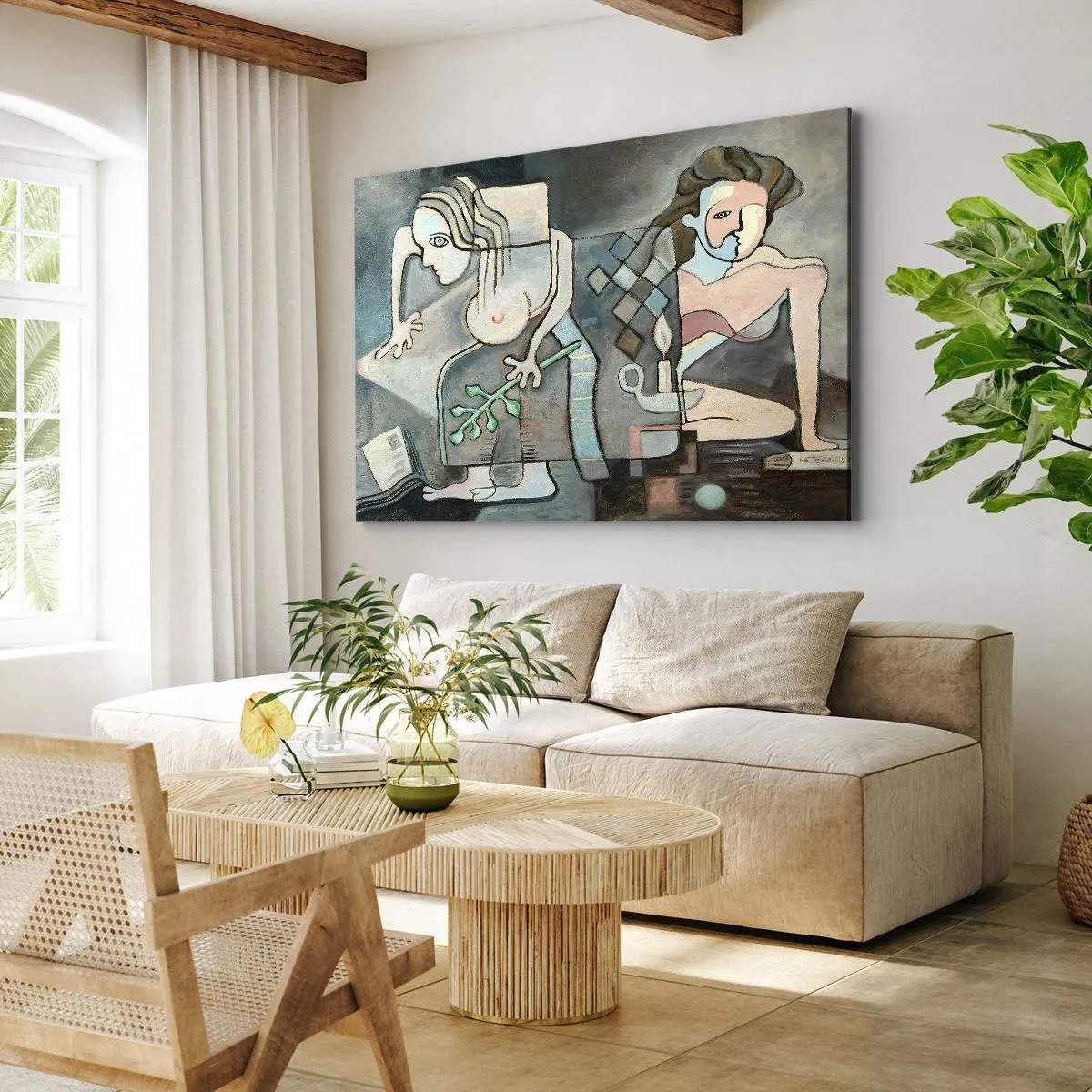 Schilderen op canvas - Abstracte figuren in een symbolische compositie met een diepe betekenis - 70x50cm - Mozaïek van geest en materie - Moderne wanddecoratie voor woonkamer en slaapkamer ARTTOR
