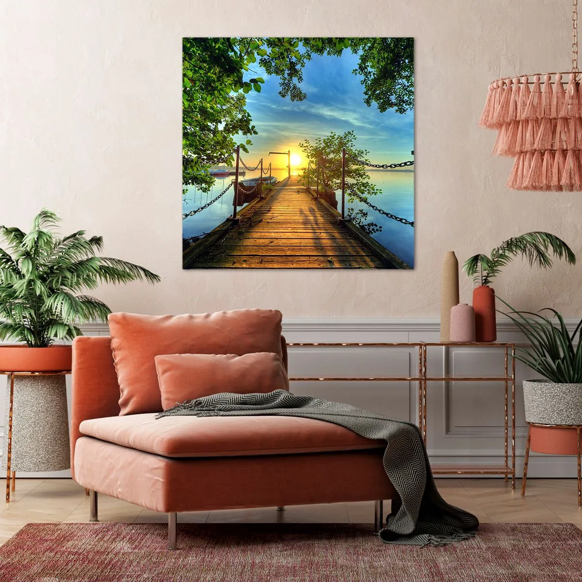 Schilderen op canvas - Zonsondergang boven het water - 70x70 cm