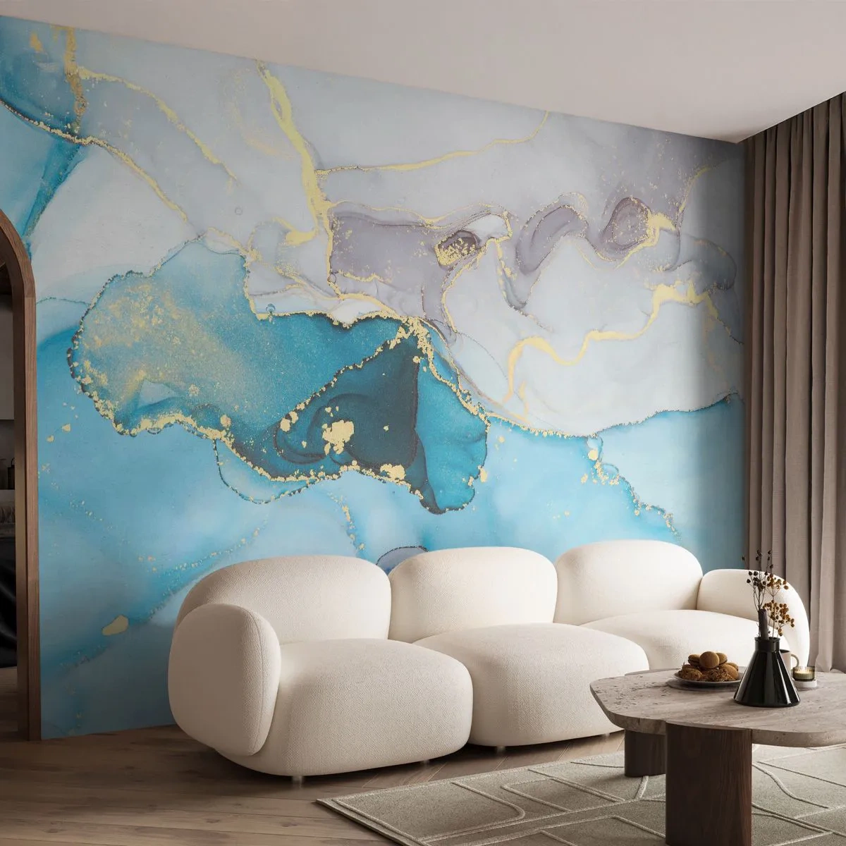 Fotobehang Premium Sand - Een studie van de ontmoeting van grijs en turkoois - Abstractie, Deel, Modern patroon - 100x70 cm
