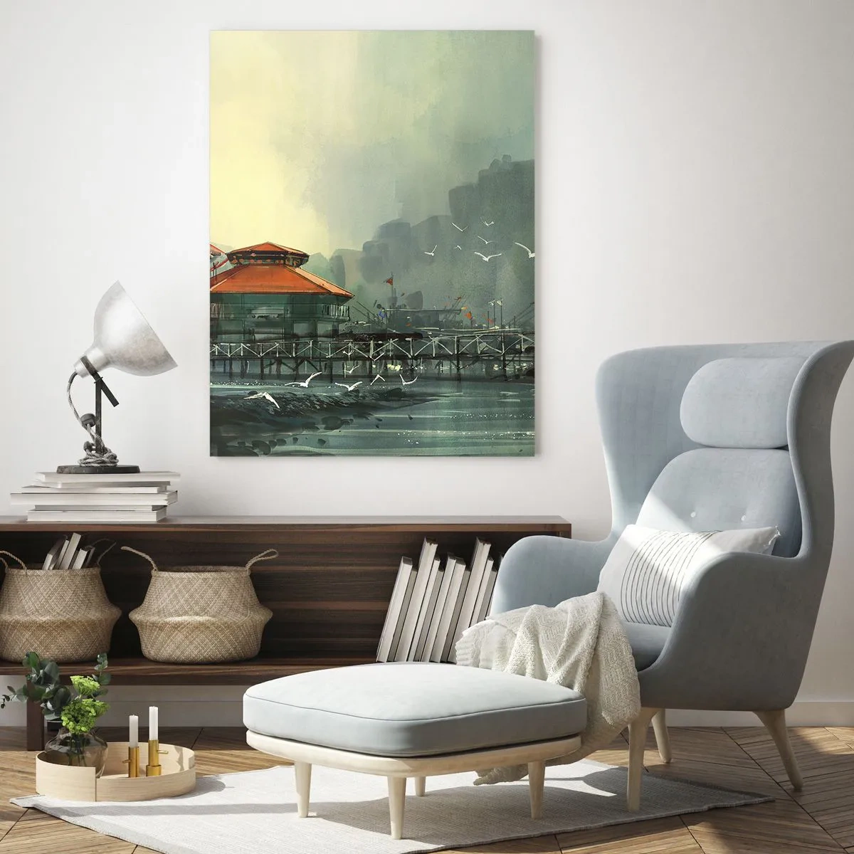 Schilderen op glas - Een zonnige dag in de haven - 70x100 cm