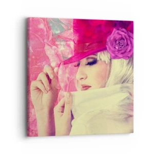 Schilderen op canvas - Retro portret in een roze mist - 30x30 cm