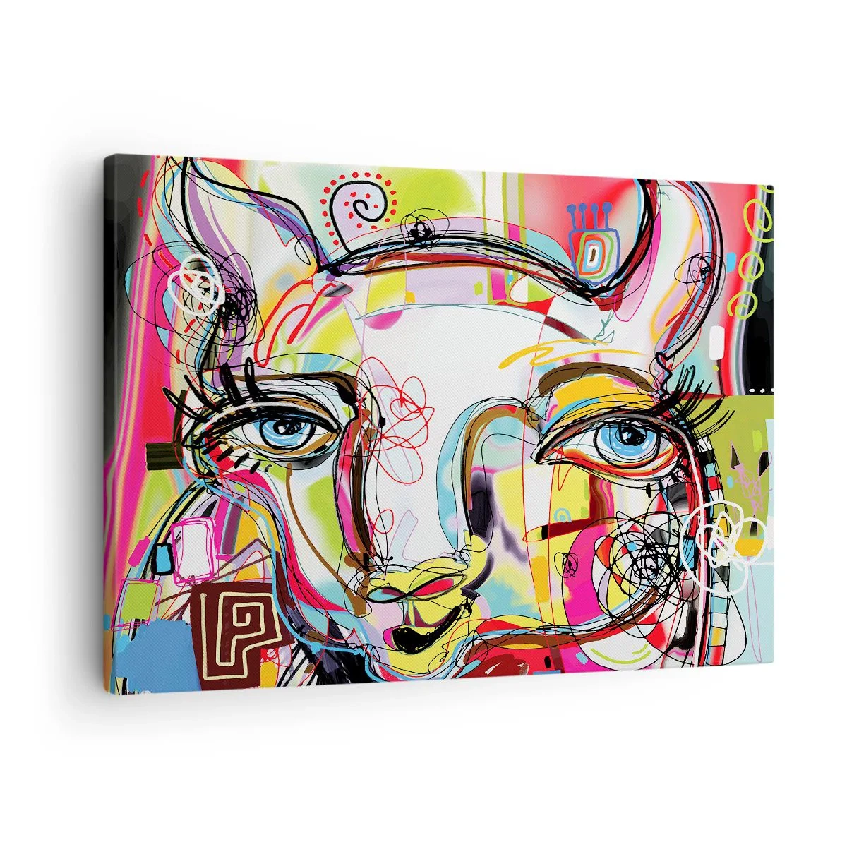 Schilderen op canvas - Kleurrijk portret in een abstracte artistieke stijl - 70x50cm - De rijkdom van het middelbare schooldiploma van de kat - Moderne wanddecoratie voor woonkamer en slaapkamer ARTTOR