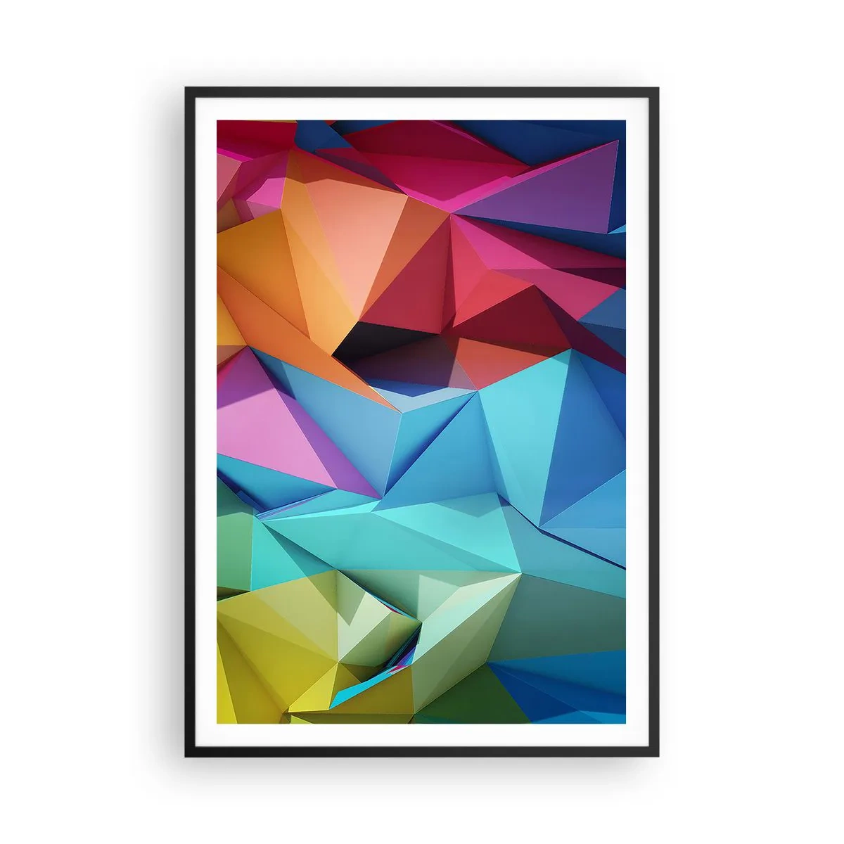 Poster in een zwarte lijst - Regenboog origami - 70x100 cm