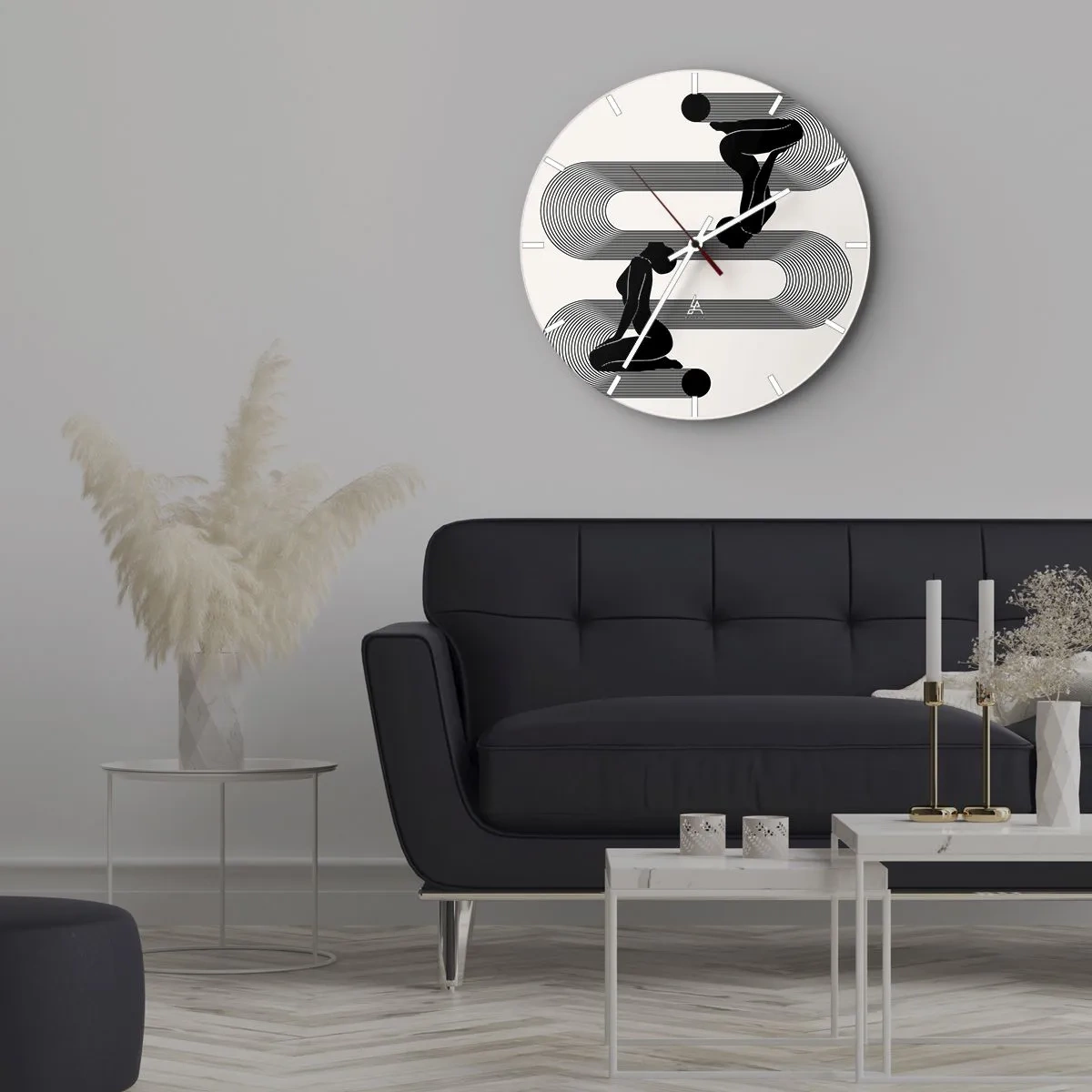 Wandklok - Klok - Grafische symmetrie met vrouwelijke silhouetten en geometrische lijnen - 30x30cm - Sensuele symmetrie - Moderne wanddecoratie voor woonkamer, keuken en slaapkamer ARTTOR