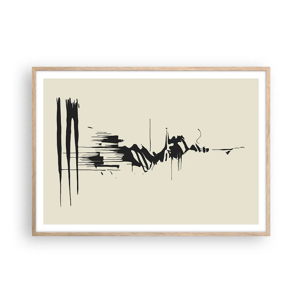 Een poster in een licht eiken lijst - Overhaaste abstractie - 100x70 cm