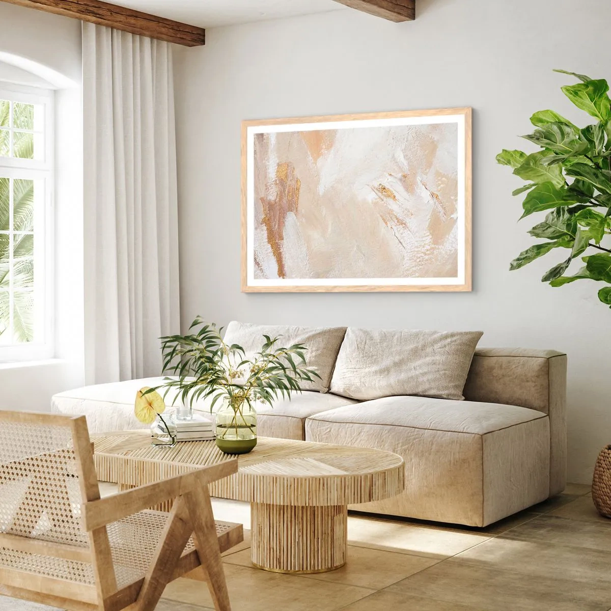 Een poster in een licht eiken lijst - Pastelkleurige compositie - 91x61 cm