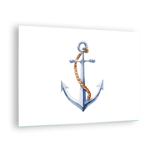 Schilderen op glas - Anker met touw in nautische stijl - 70x50cm - Ahoi avontuur! - Moderne wanddecoratie voor woonkamer en slaapkamer ARTTOR