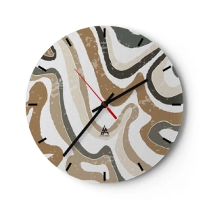Wandklok - Klok - Slingerende aardkleurige strepen op een witte achtergrond - 30x30cm - Meanders van aardekleuren - Moderne wanddecoratie voor woonkamer, keuken en slaapkamer ARTTOR