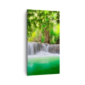 Schilderen op canvas - Een waterval in het groen - 55x100 cm