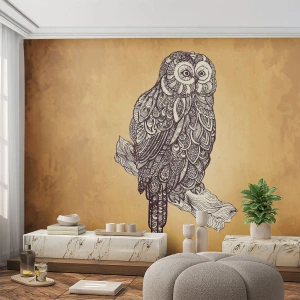 Fotobehang Standard Eco - Ingewikkelde ornamenten van wijsheid - Uil, Vogel, Dier - 150x105 cm