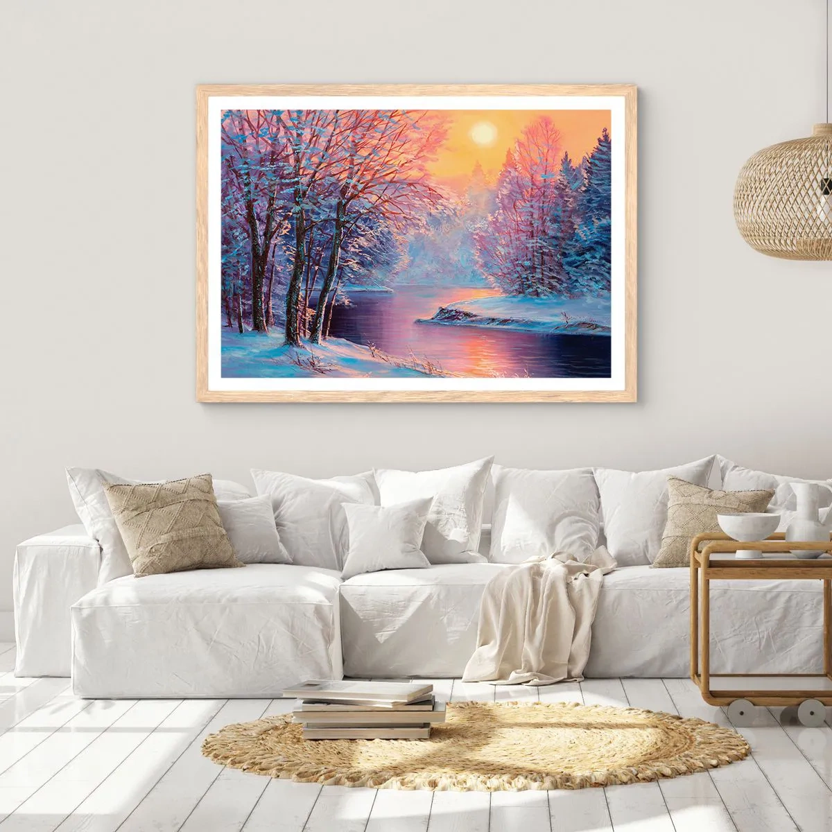 Een poster in een licht eiken lijst - De kleuren van de winter - 100x70 cm