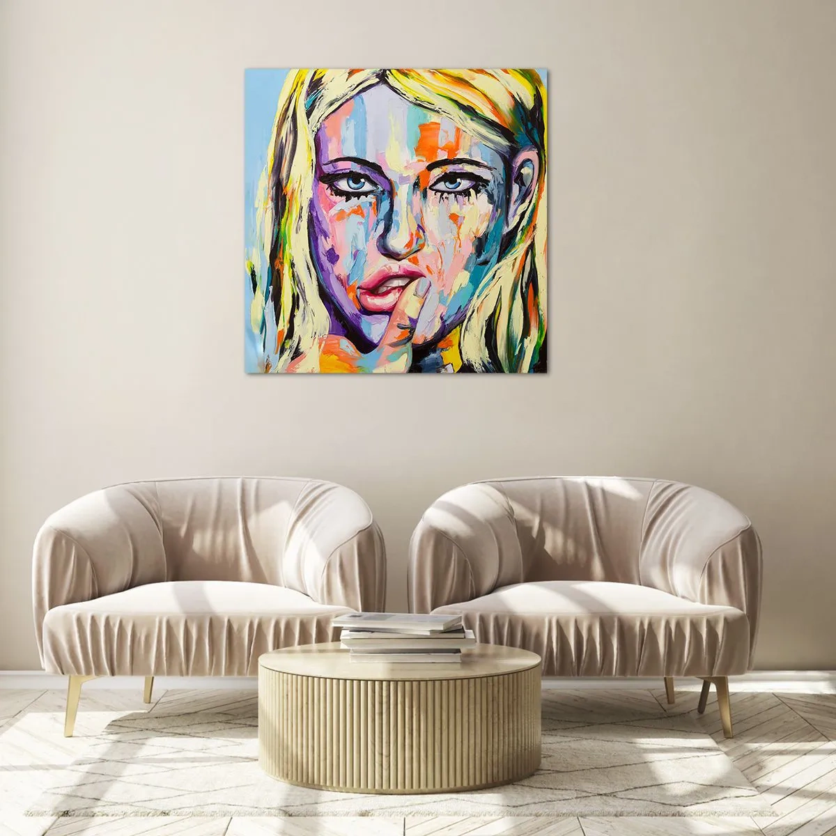 Schilderen op glas - Kijk haar recht in de ogen - 70x70 cm