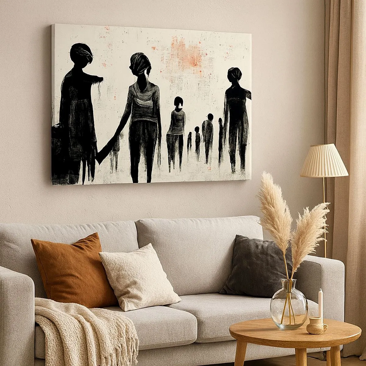 Schilderen op canvas - Figuren in een monochrome compositie tegen een lichte achtergrond - 70x50cm - Tegen eenzaamheid - Moderne wanddecoratie voor woonkamer en slaapkamer ARTTOR