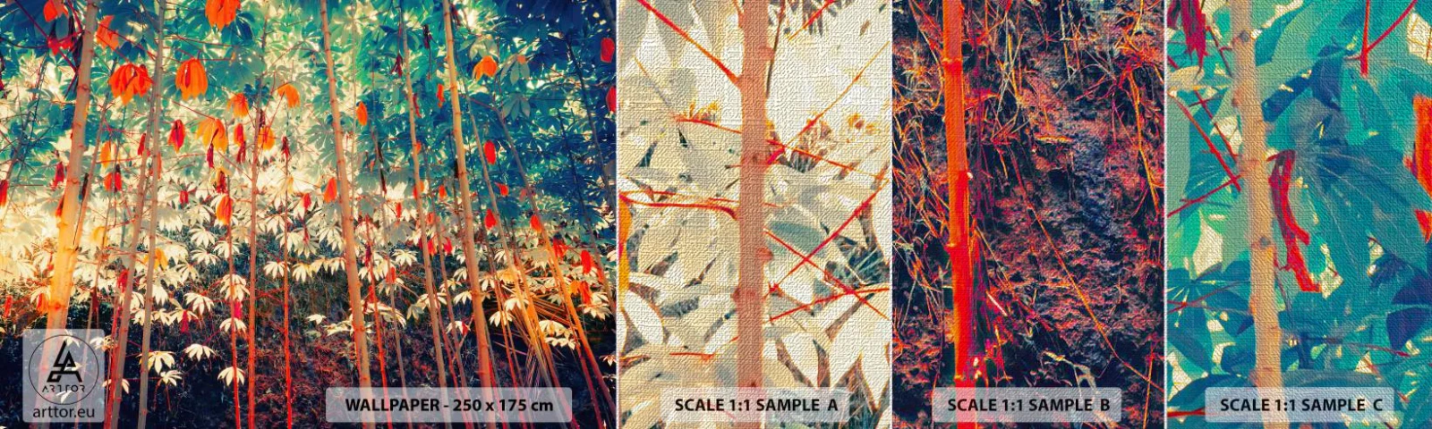 Fotobehang Monster Premium Canvas - Het geheime leven van de bladeren - Tropisch bos, Natuur, Bomen - 100x30 cm