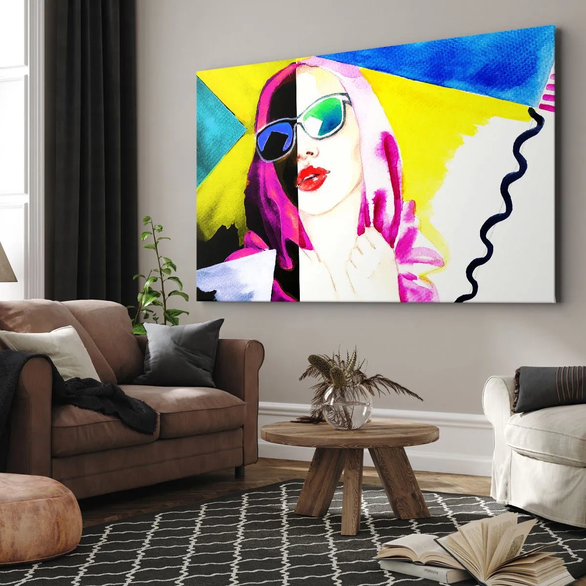 Schilderen op canvas - Kleurrijk portret van een vrouw met een zonnebril - 70x50cm - Ik ben niet wit en ik ben niet zwart - Moderne wanddecoratie voor woonkamer en slaapkamer ARTTOR