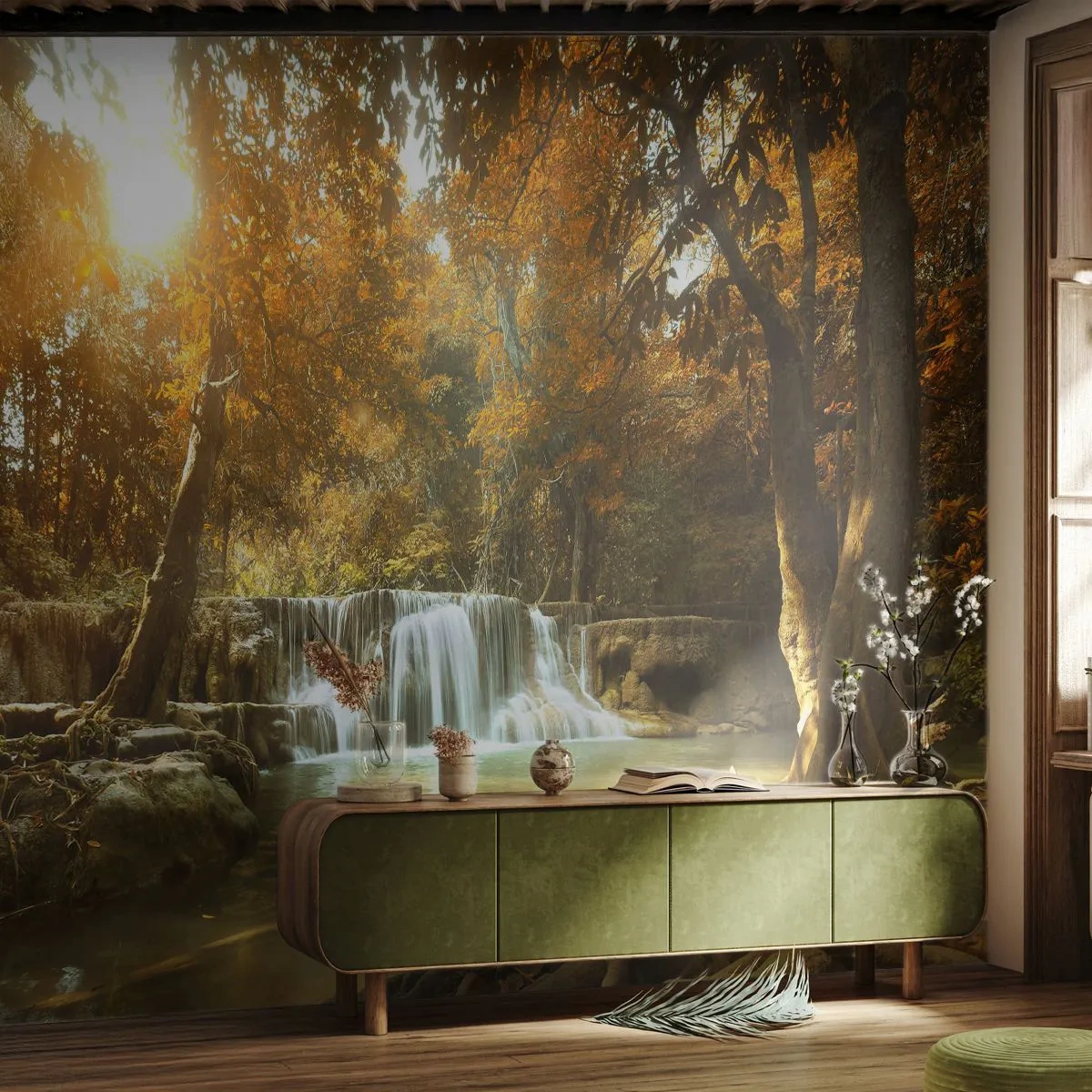 Fotobehang Premium Canvas - Park cascade - Landschap, Waterval, Woud - 250x175 cm