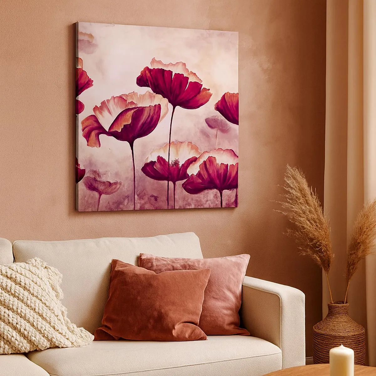 Schilderen op canvas - Rood en wit bloemblad - 30x30 cm