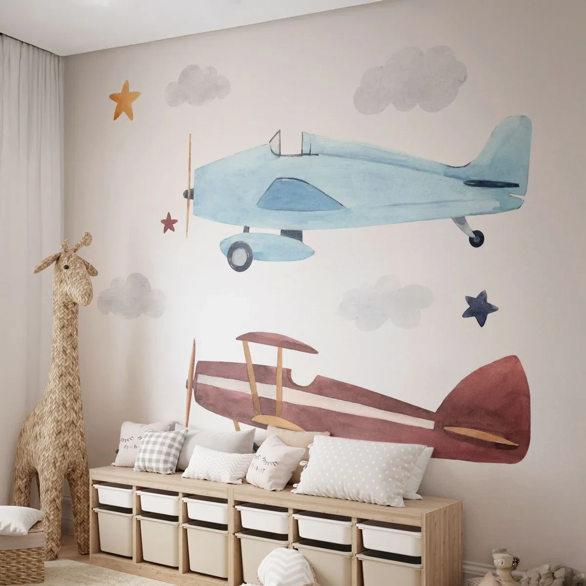 Fotobehang Premium Sand - Meneer Piloot, we wachten! - Vliegtuigen, Retro, Kinderen - 500x350 cm
