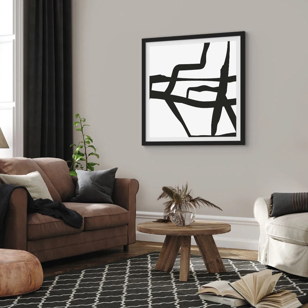 Poster in een zwarte lijst - Zwart-wit ontwerp - 60x60 cm