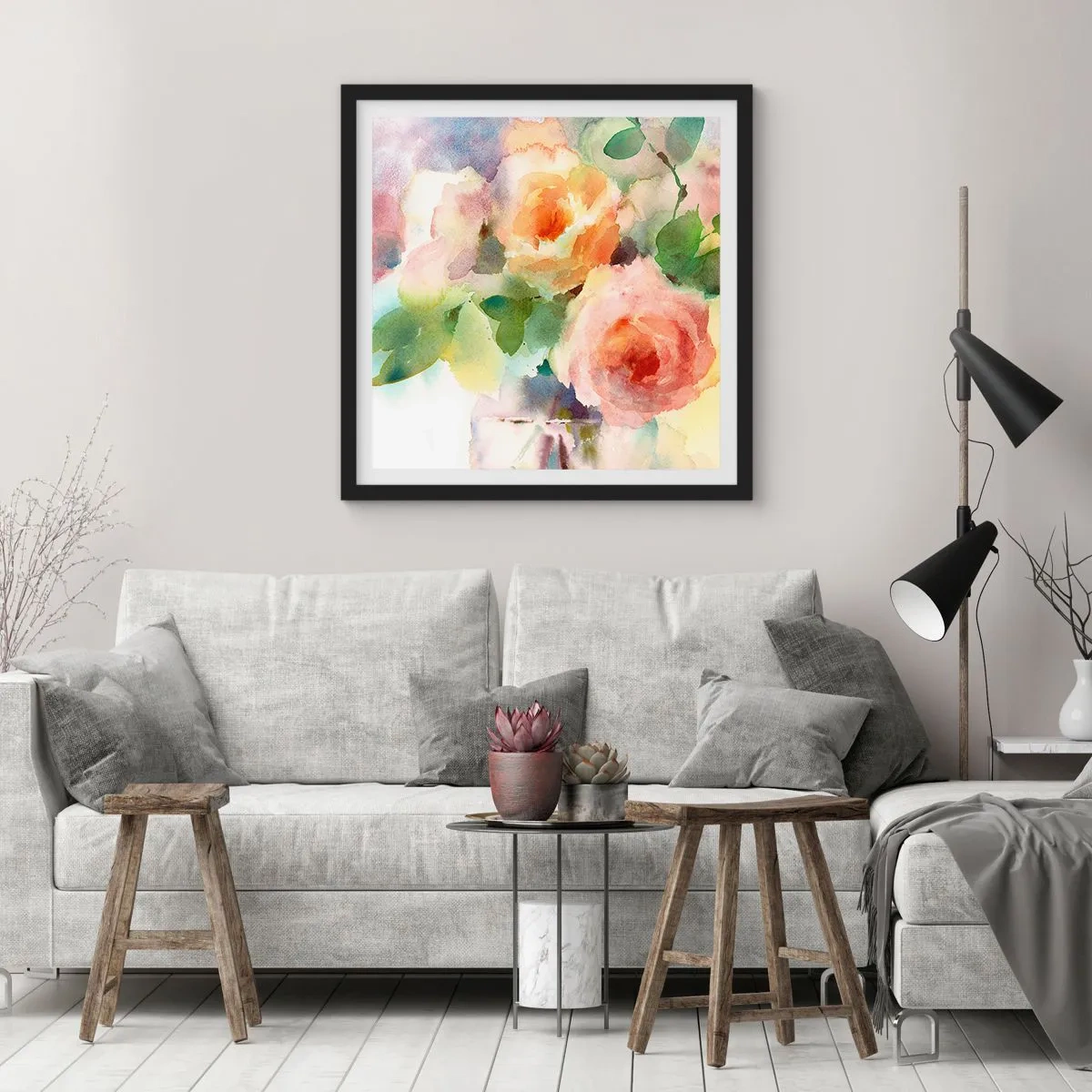 Poster in een zwarte lijst - Delicaat als aquarel - 40x40 cm