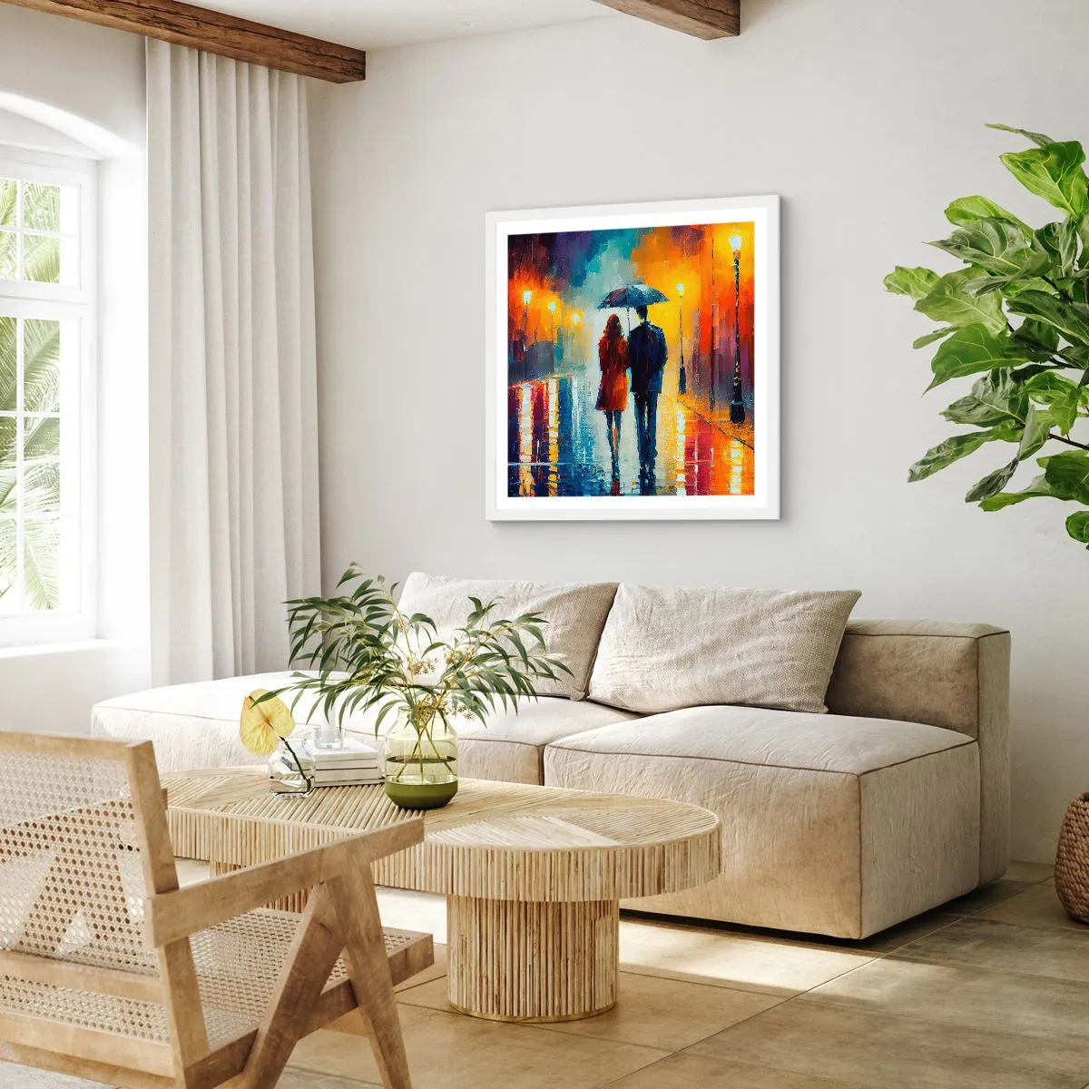 Poster in een witte lijst - Samen – een kleurrijke nacht - 30x30 cm