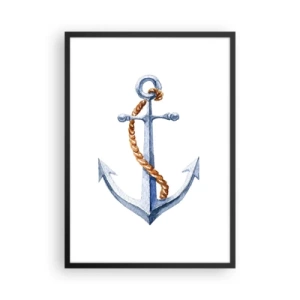 Poster in een zwarte lijst - Anker met touw in aquarelstijl - 50x70cm - Ahoi avontuur! - Moderne wanddecoratie voor woonkamer en slaapkamer ARTTOR